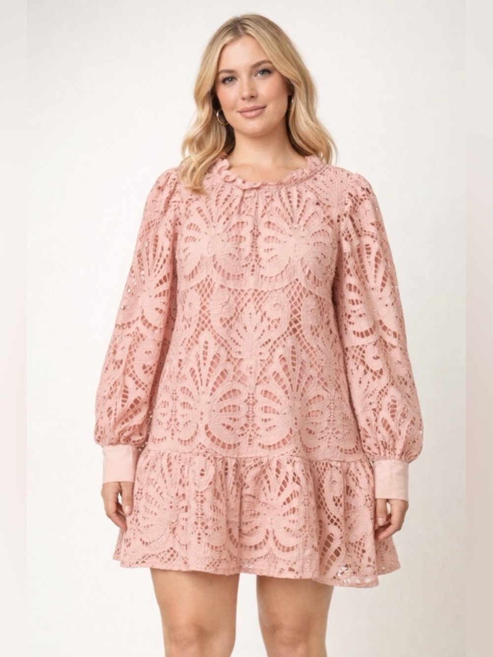 Karlie Delicate Lace Eyelet Long Sleeve Dress Wedding Party Summer Size Large